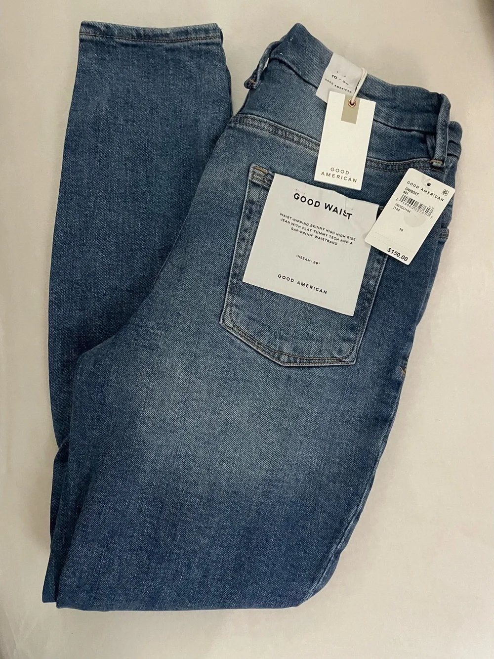 Good American Good Waist NWT High Rise Distressed Skinny Jeans Blue Size 10